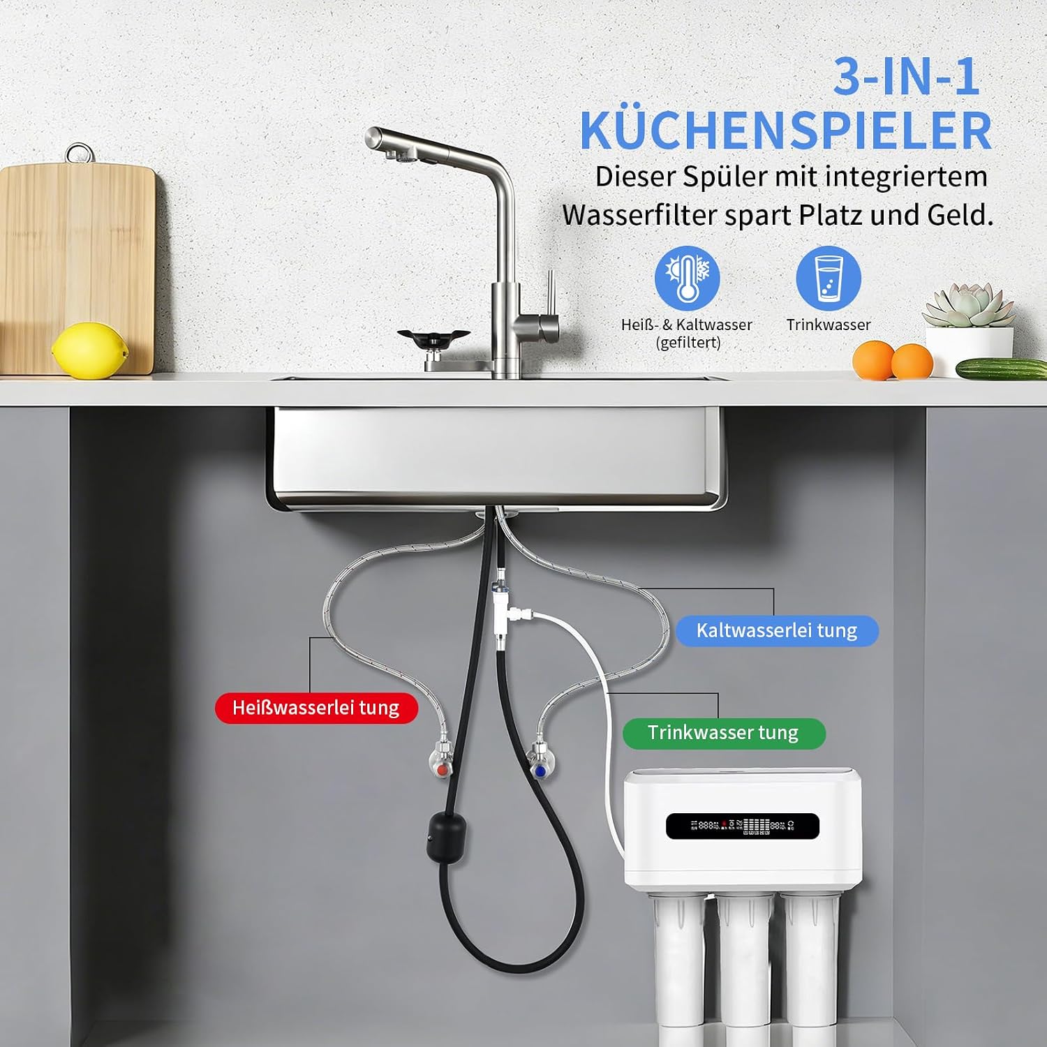 Detalle 2 de LakeBayMZC MZC-YN-S3049-5J – trójdrożna bateria kuchenna 304 z wyciąganą wylewką
