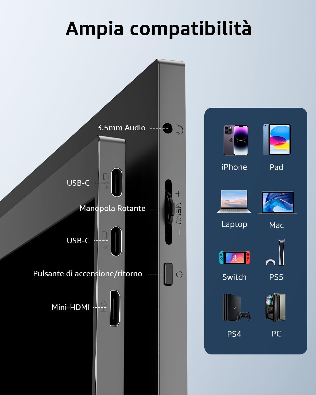 Thumbnail 6 de Yodoit Monitor Portatile 15,6" IPS FHD con supporto, USB‑C e HDMI