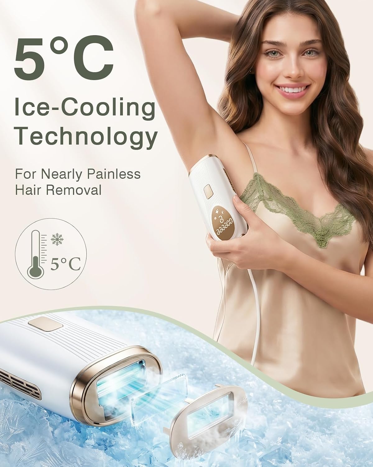 Detalle 2 de TIIMAGIC IPL Laser Hair Removal Device for Home Use with Ice Cooling (9 Levels, 999,900 Flashes) - White