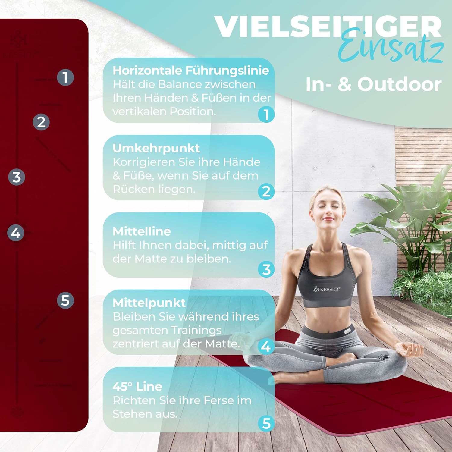 Thumbnail 5 de KESSER® Gymnastikmatte mit Tragegurt – rutschfeste TPE Yogamatte 183 × 61 cm (6 mm)