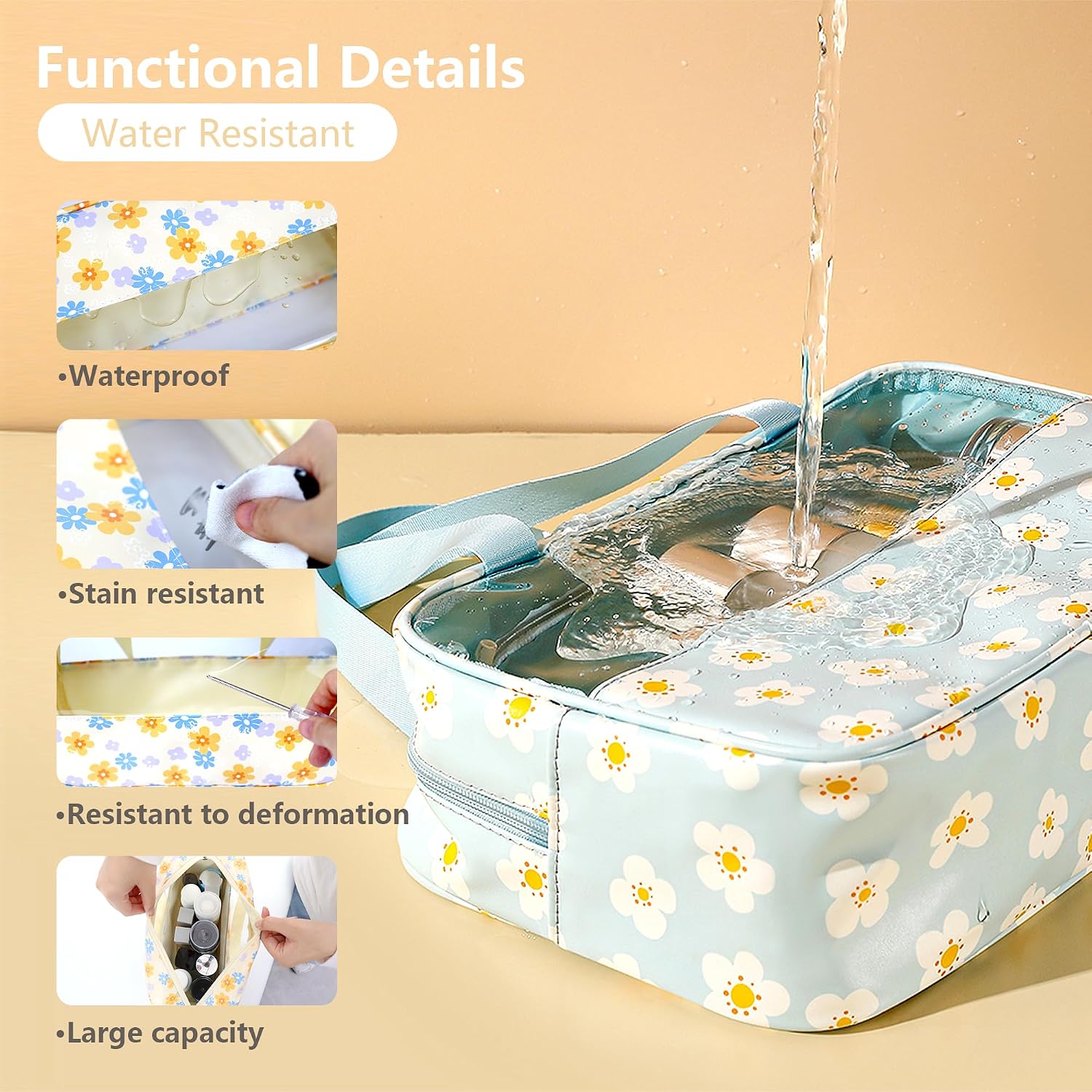 Detalle de Mikytoper Clear Toiletry Bag set (3 pcs) – Waterproof PVC wash bags with handle, 2024 Yellow