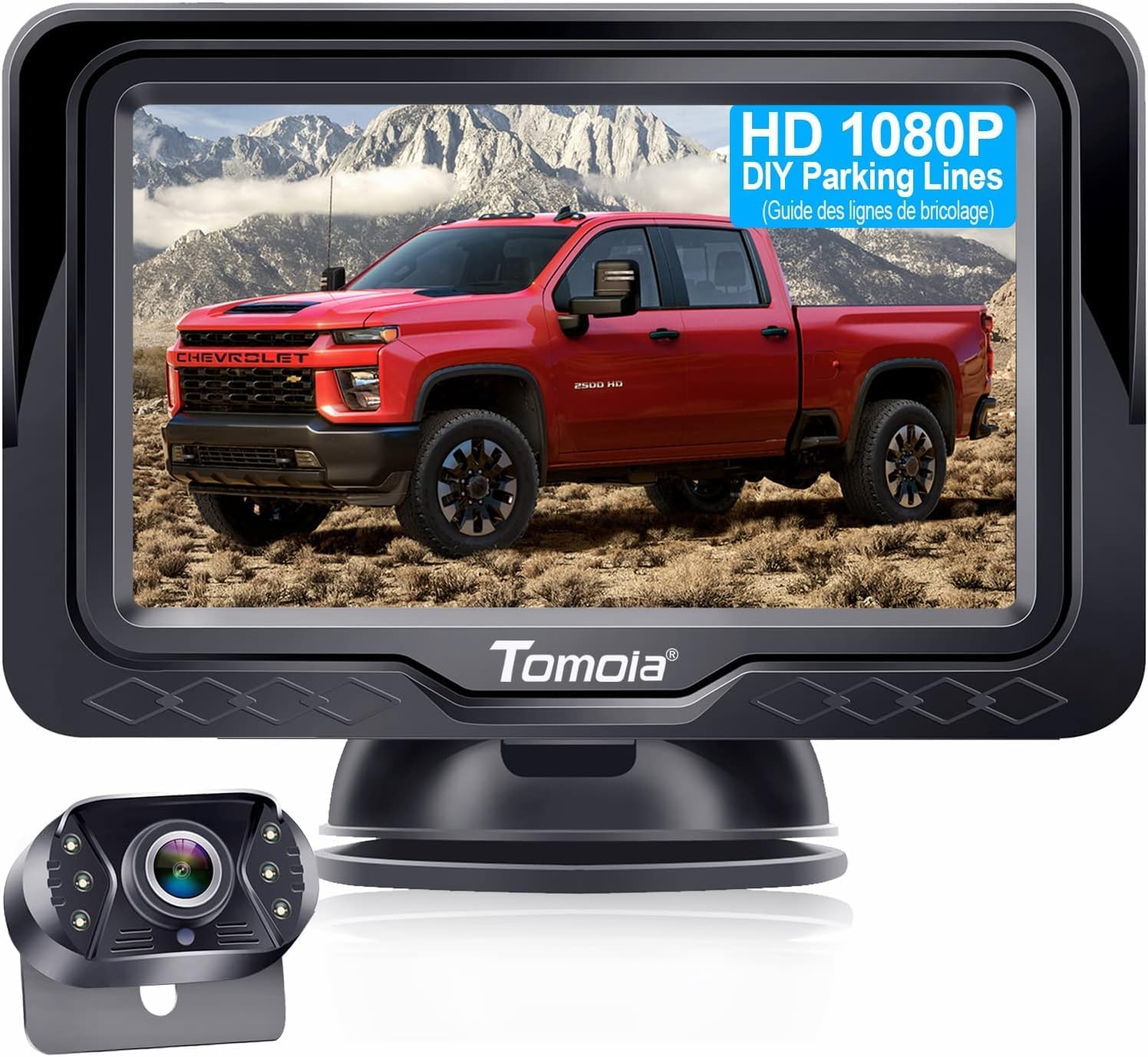 Detalle de Tomoia T1 Plug-and-Play Reversing Camera Kit with 4.3 inch Monitor, HD 1080P Colour Night Vision and DIY Guide Lines