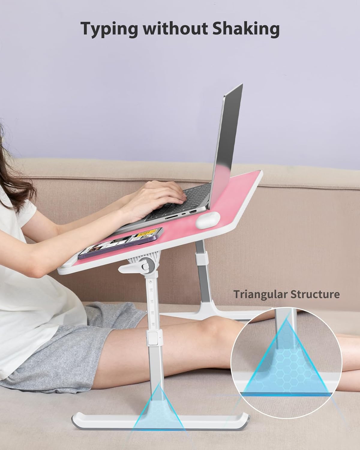 Detalle de SAIJI Height & Angle Adjustable Laptop Stand for Bed (52 × 30 cm, Pink)