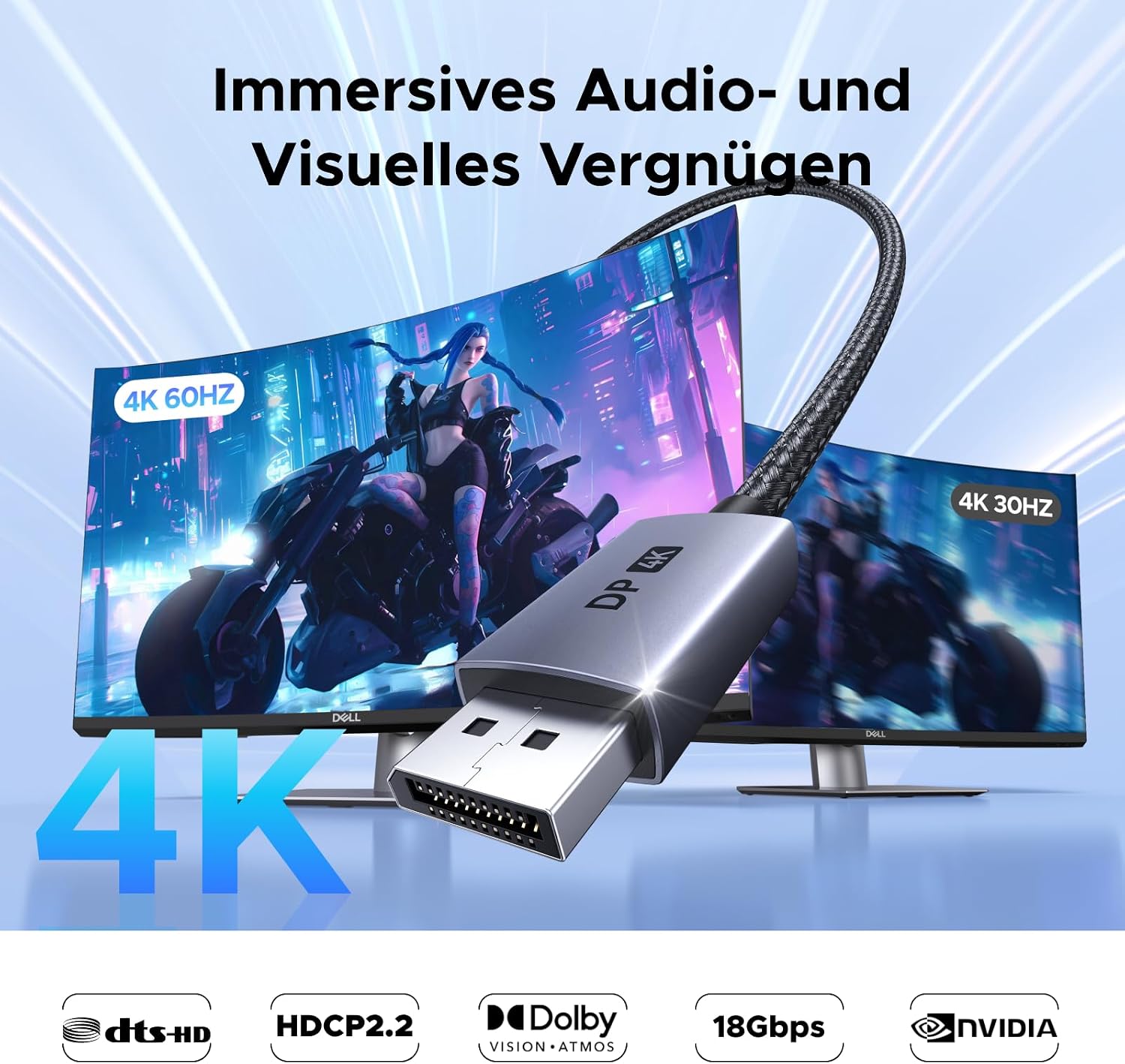 Detalle de UGREEN DP auf HDMI Adapter – Uni‑direktional, 4K@60Hz, HDR, Plug & Play