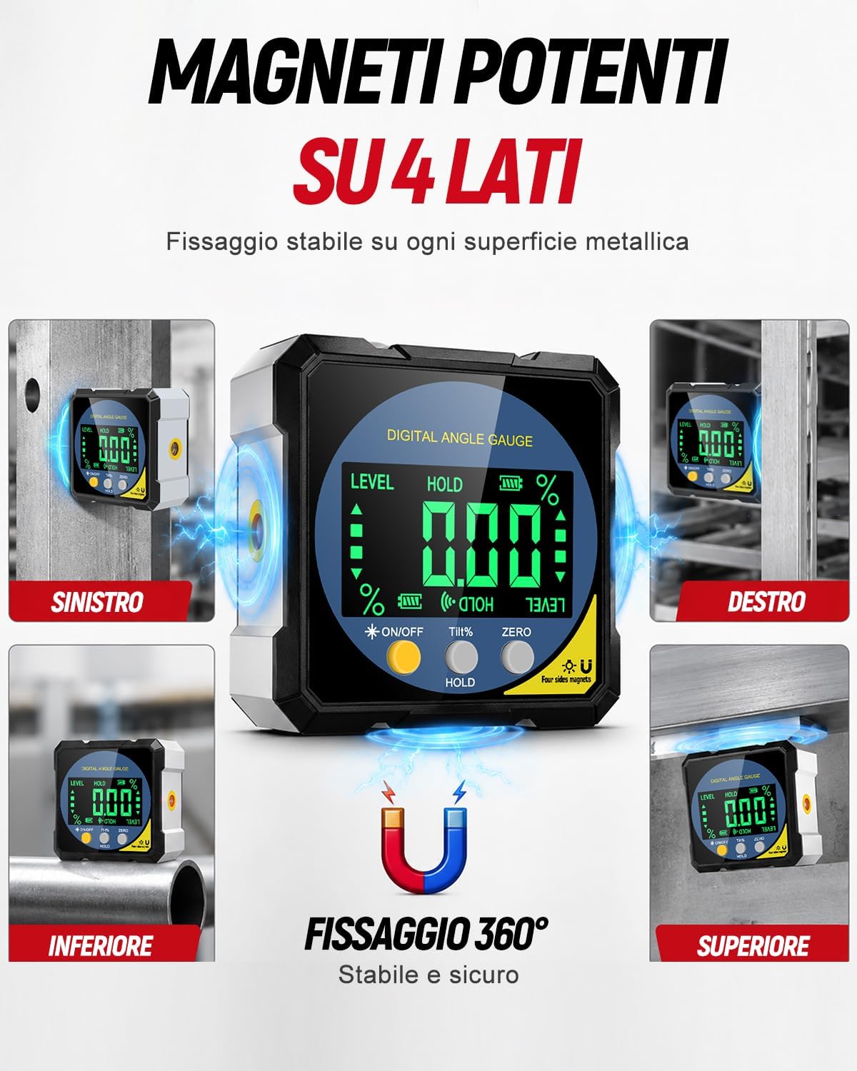 Detalle de Lytool Inclinometro Digitale con Doppio Fascio Laser e 4 Lati Magnetici: precisione 0,2° e IP54