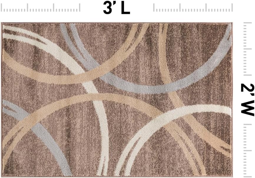 Thumbnail 1 de Rugshop Modern Wavy Circles Design Accent Rug (Non-Shedding) — Brown, 2' x 3