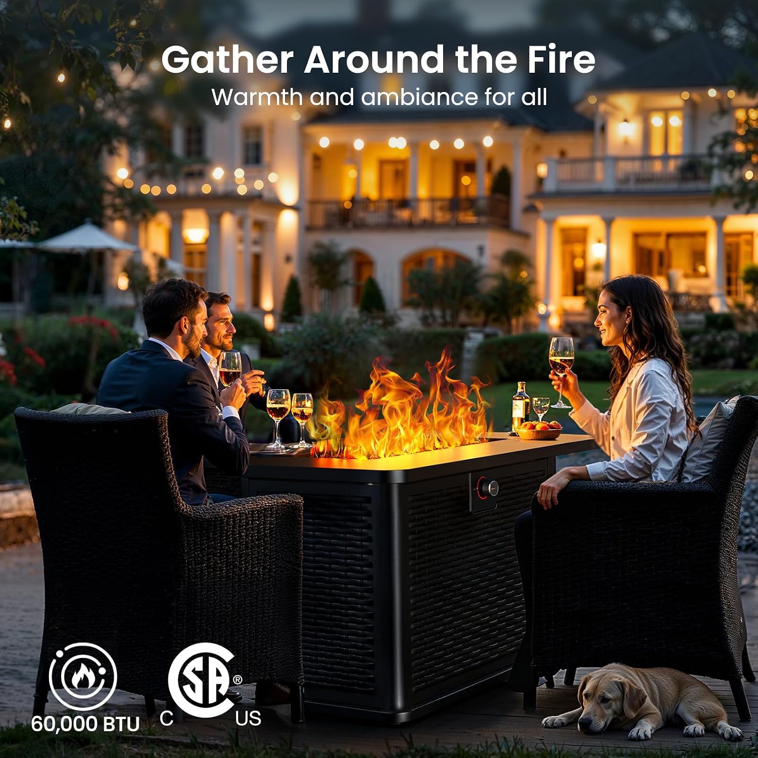 Detalle 2 de Ciays CIFPT52B-43-US Rectangular Propane Fire Pit Table, 60,000 BTU