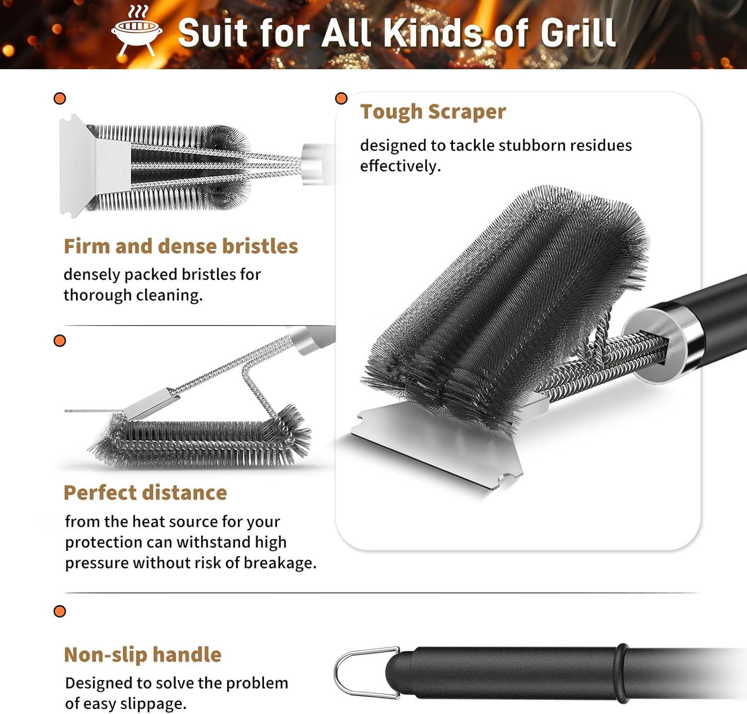 Thumbnail 4 de TNTOR Grill Brush with Scraper (18" Adjustable Handle) for BBQ, Smoker, Gas & Charcoal Cleaning