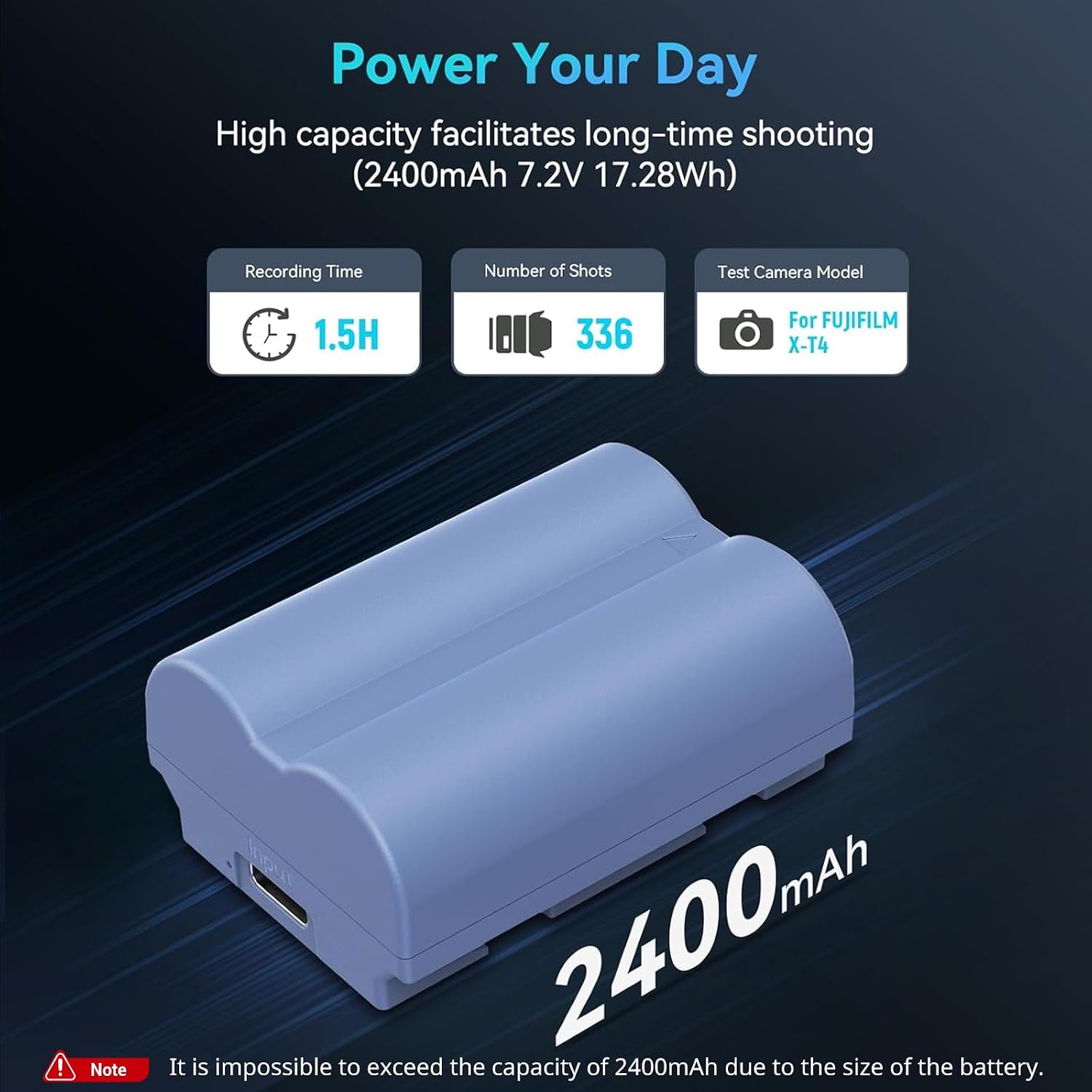 Detalle de SMALLRIG 2400 mAh Akku für Fujifilm NP-W235 (USB‑C, 2,5 h Schnellladung) – passend u. a. für X‑T5/X‑T4/X‑H2S/X‑H2/GFX 100S