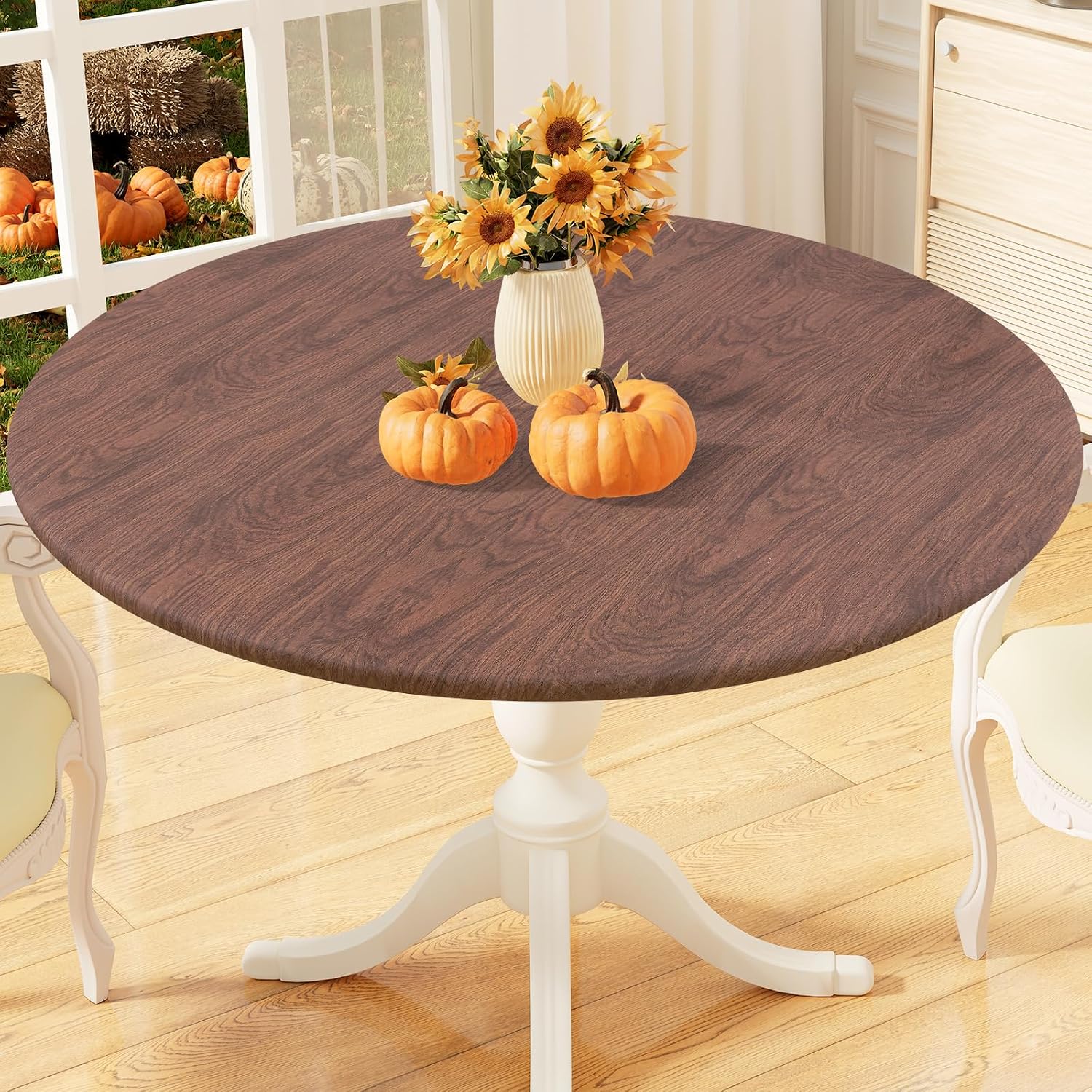 Detalle de misaya Round Fitted Tablecloth with Elastic Edge (Waterproof Vinyl Flannel Backed) for 36–44" Round Tables