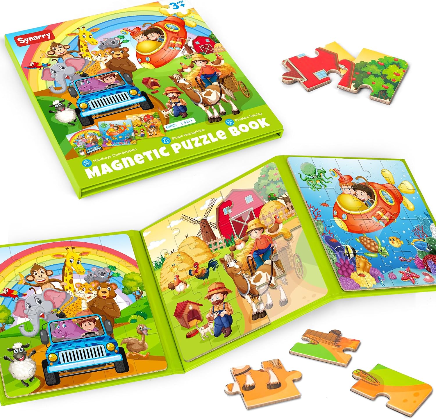 Detalle de SYNARRY Magnetic Puzzles for Kids aged 3-5: 20-Piece Animal Scenes Magnetic Puzzles for Travel