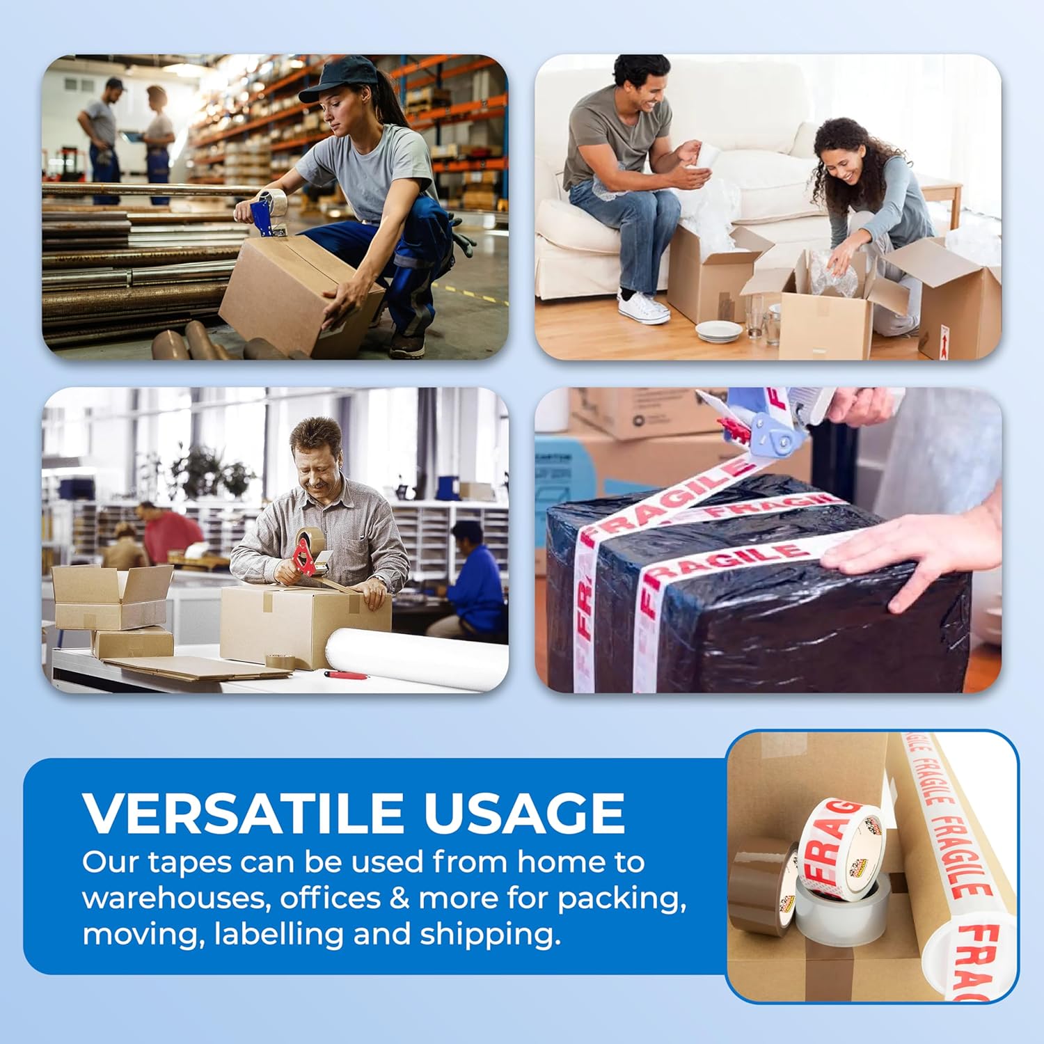 Thumbnail 5 de Double Dragon Double Mixed Packing Tape Multipack (Brown, Clear & Fragile) – 3 Rolls, 48mm x 66m each