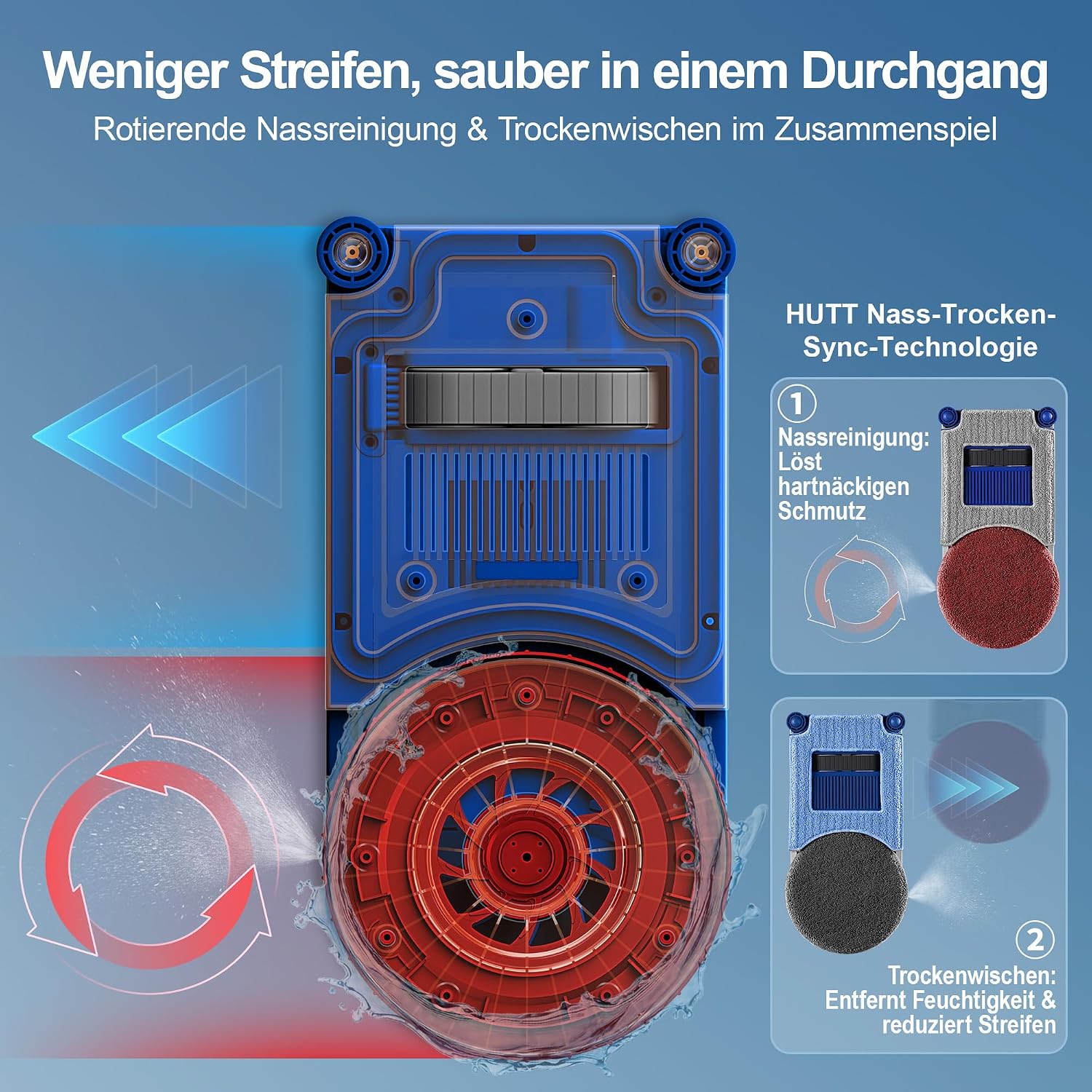 Detalle de Hutt R10 Fensterputzroboter – Hybrid Nass-Trocken Reinigung mit Dual-Drive