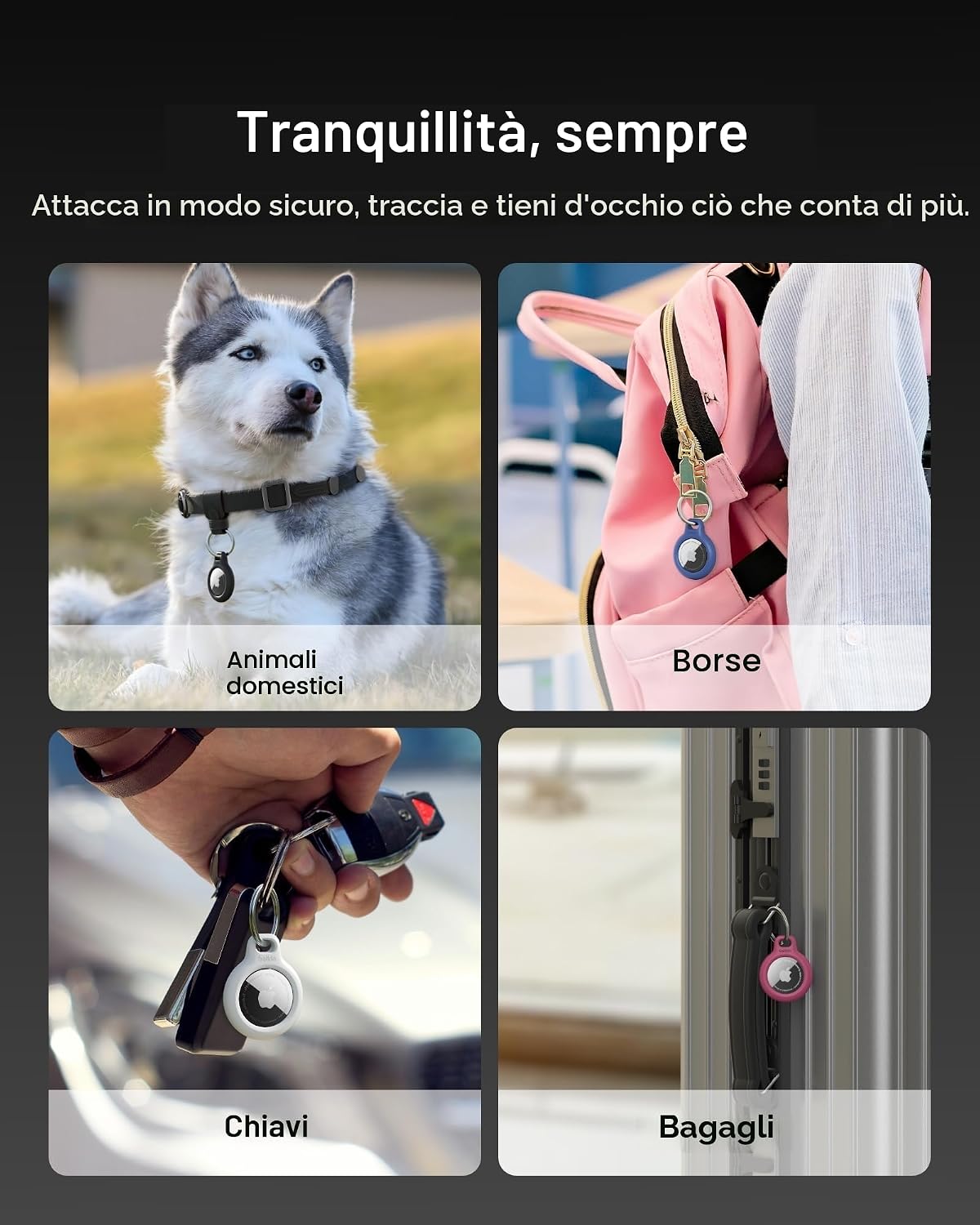 Detalle de Belkin portachiavi per Apple AirTag (2 pezzi) con custodia e anello porta AirTag, nero e bianco