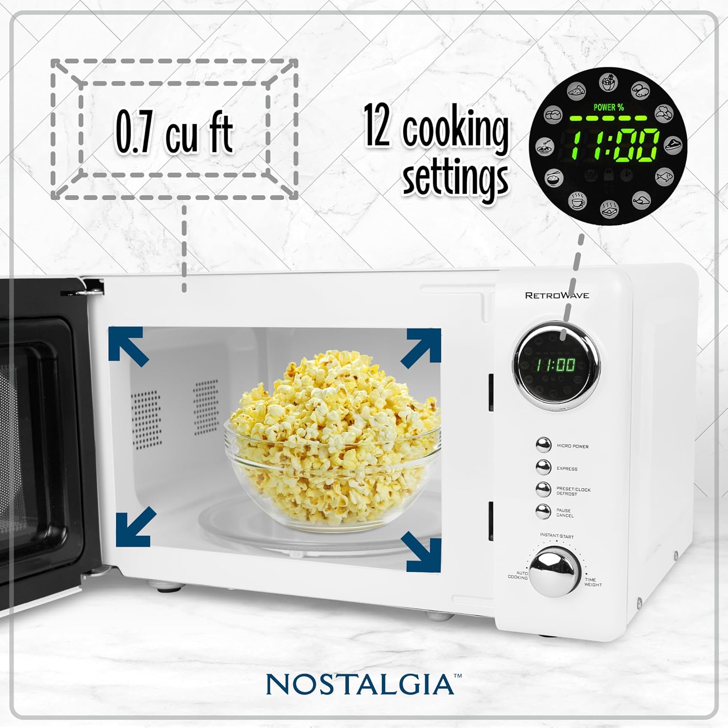 Detalle de Nostalgia Retro Compact Countertop Microwave Oven (0.7 Cu. Ft., 700W)