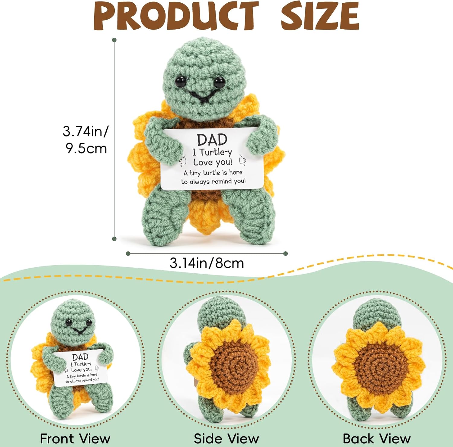 Detalle de Bafiwu Handmade Crochet Turtle – Positive Gift for Dad (Father's Day, Birthday, Christmas)