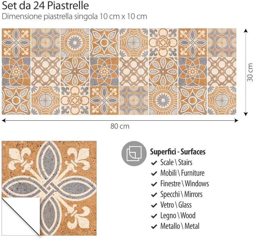 Thumbnail 1 de RE-COVERTILES Adesivi Piastrelle PVC: 24 pezzi 10x10 cm – Made in Italy