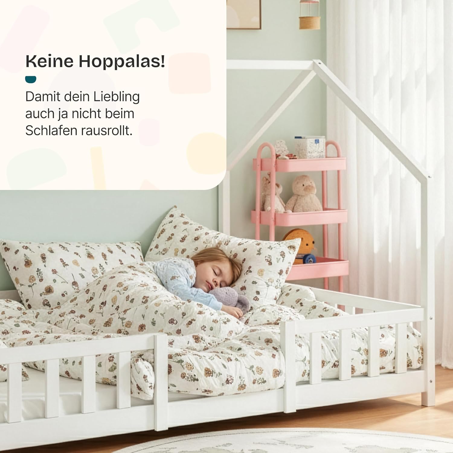 Thumbnail 6 de [en.casa] Kinderbett Sisimiut 120 x 200 cm – Hausbett Montessori mit Rausfallschutz aus Kiefernholz in Weiß