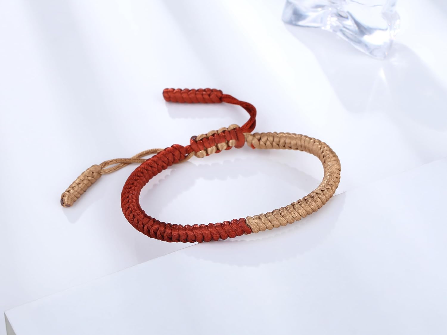 Thumbnail 2 de XIANNVXI Herrenarmband mit geflochtenem Segeltau – verstellbares Tibetisches Glücksarmband (Knoten Vajra) in Beige/Orange
