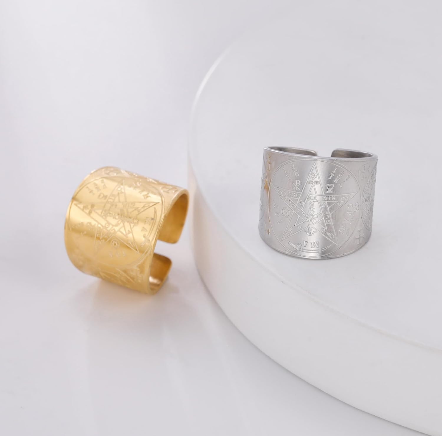 Detalle de EUEAVAN Tetragrammaton-Pentagramm-Ring – Schutzsymbol mit göttlicher Symbolik aus Edelstahl