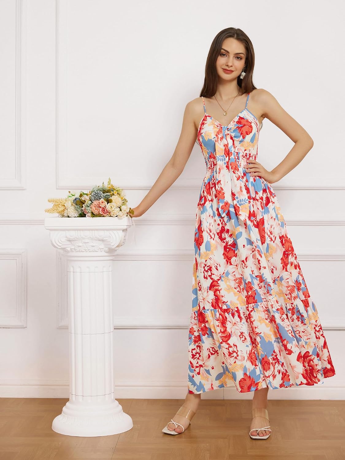 Detalle de GRACE KARIN Women's Summer Floral Maxi Dress with Pockets