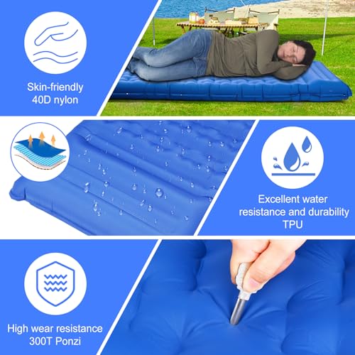 Detalle de BIAOQINBO Verbessertes Outdoor-Luftmatratze Blau – 13 cm Dicke, integriertes Kissen, Fußpumpe, 260 kg Belastbarkeit