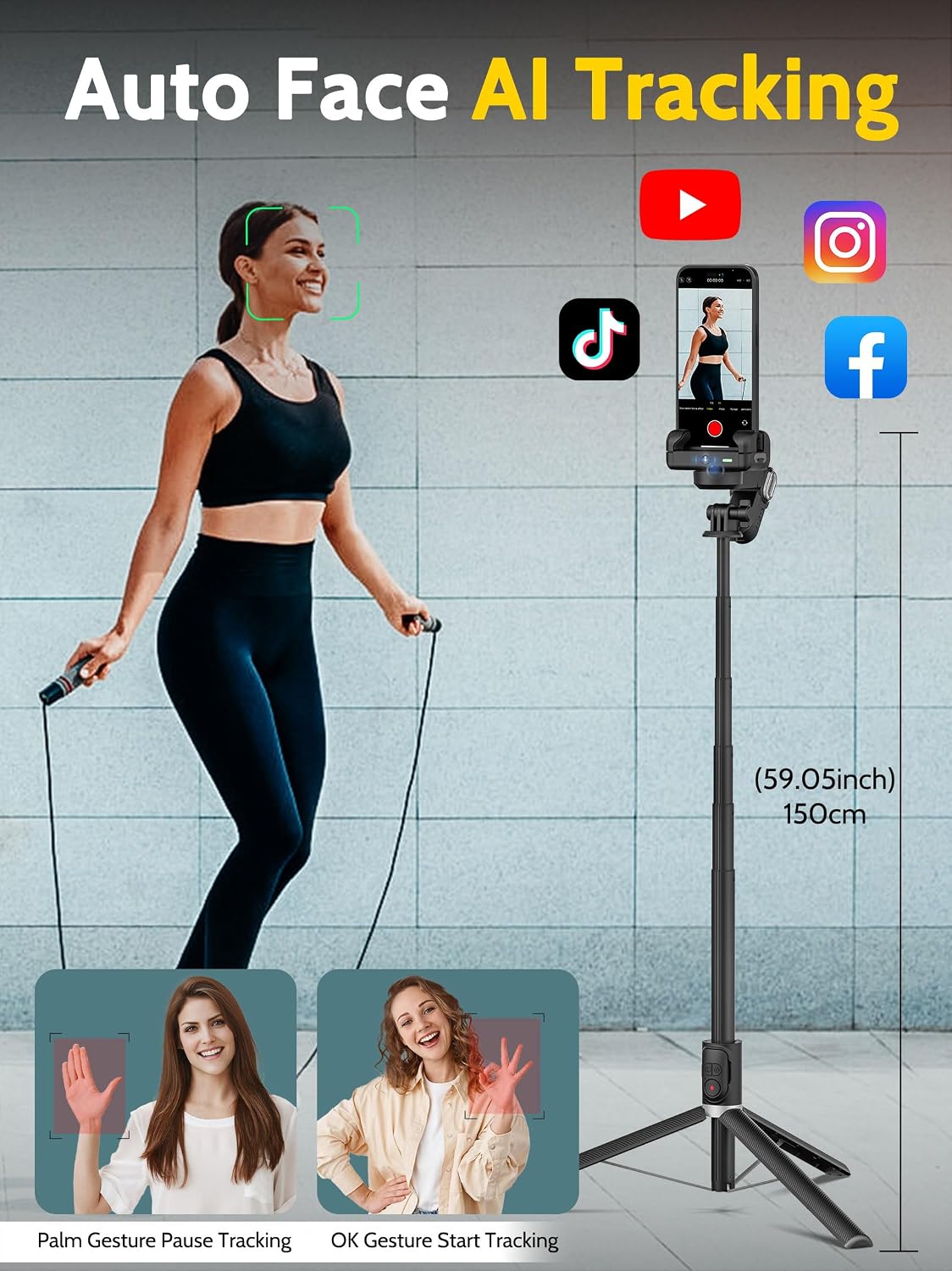 Thumbnail 2 de AOCHUAN Auto Face Tracking Tripod M2Pro Black: 4-in-1 Flexible Phone Studio