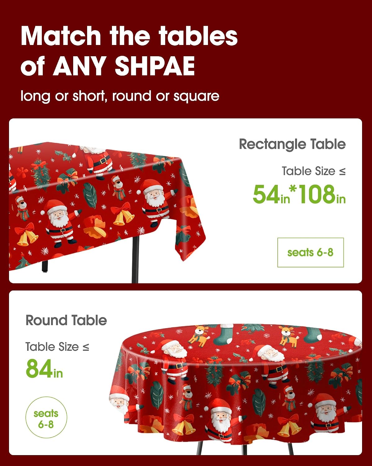 Detalle de Pureegg Christmas Plastic Tablecloths, 54 x 108 in, 4-Pack, Waterproof