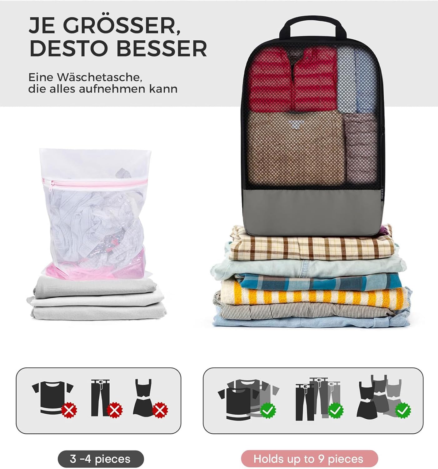 Detalle de BAGLHER Packwürfel Kompression für die Reise – leistungsstarkes 4‑teiliges Set mit wasserdichten Packtaschen in Grau