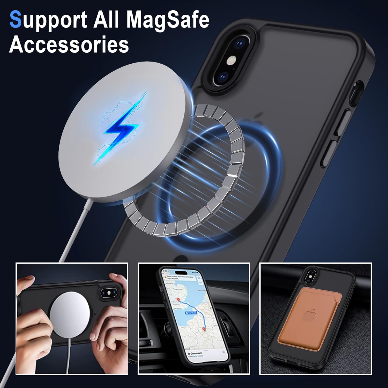 Thumbnail 1 de XTCASE Coque magnétique pour iPhone X/XS avec MagSafe et protection anti-chocs (noir, translucide mat)
