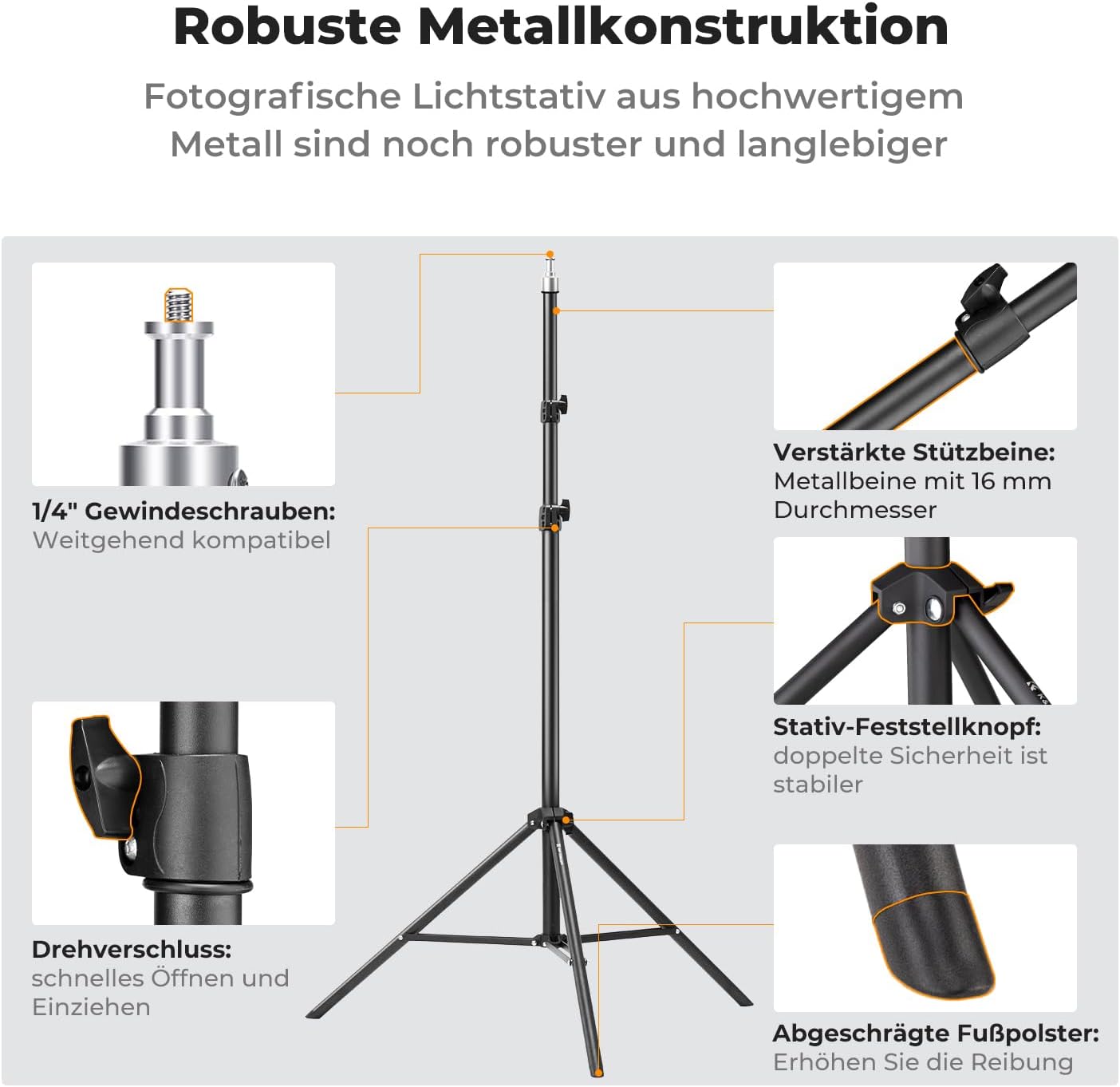 Detalle 2 de K&F CONCEPT Lichtstativ 230 cm Metall