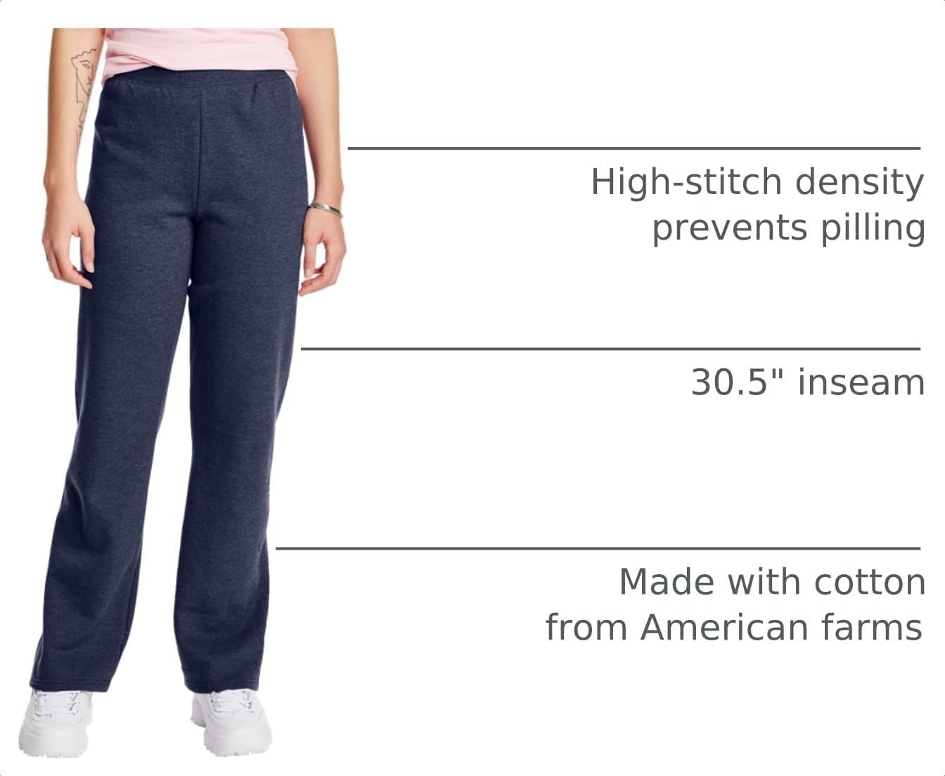 Detalle 2 de Hanes O4634 Women's EcoSmart Fleece Sweatpants, Open-Bottom Leg