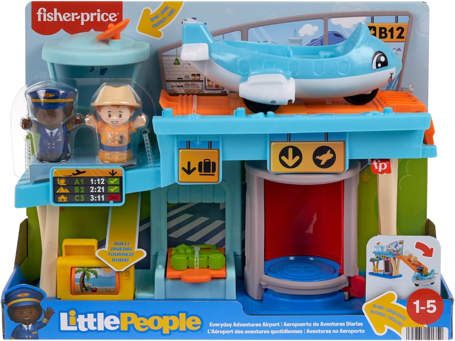 Detalle 2 de Little People Fisher-Price Coffret interactif Aventures à l’aéroport (HTJ26) avec avion et 2 figurines