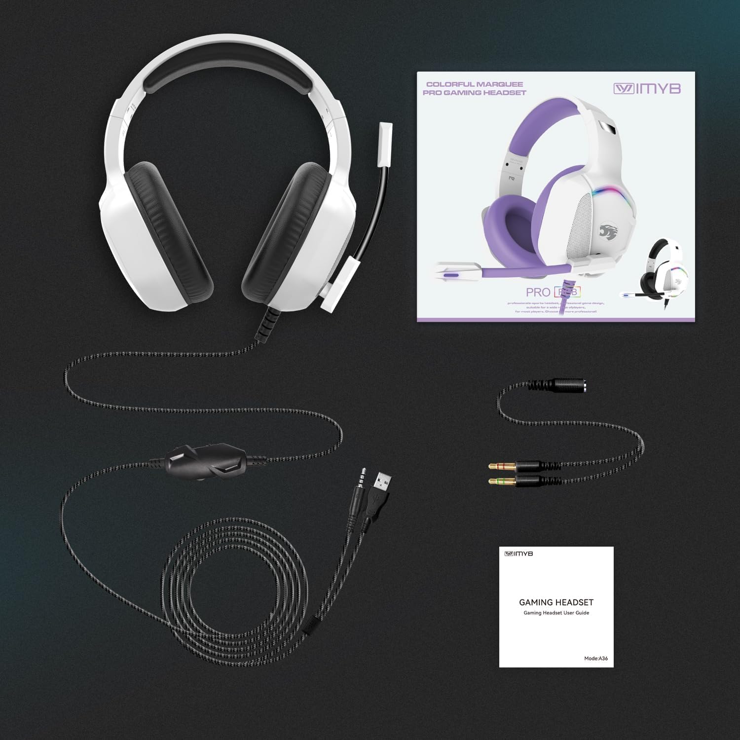 Thumbnail 5 de IMYB Gaming Headset with Microphone for PC, Xbox, PS5/4 – White
