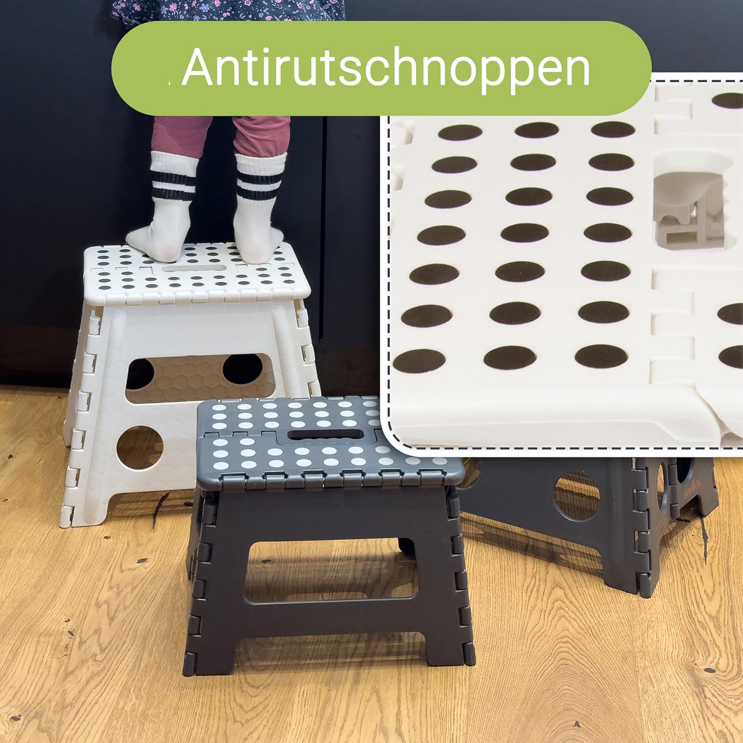Detalle de ZOLLNER Tritthocker faltbar – Klapphocker für Kinder und Erwachsene bis 120 kg, 39 cm, Anti-Rutsch-Beschichtung