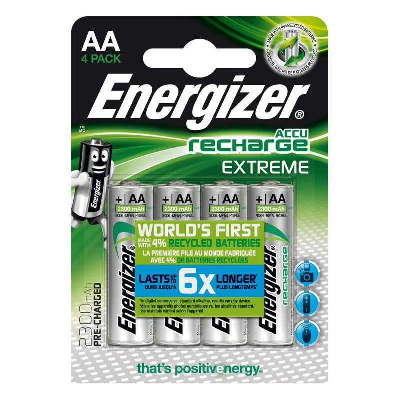 Detalle de Energizer Extreme Pilas Recargables AA 2300 mAh (4 Unidades) – NiMH, precargadas