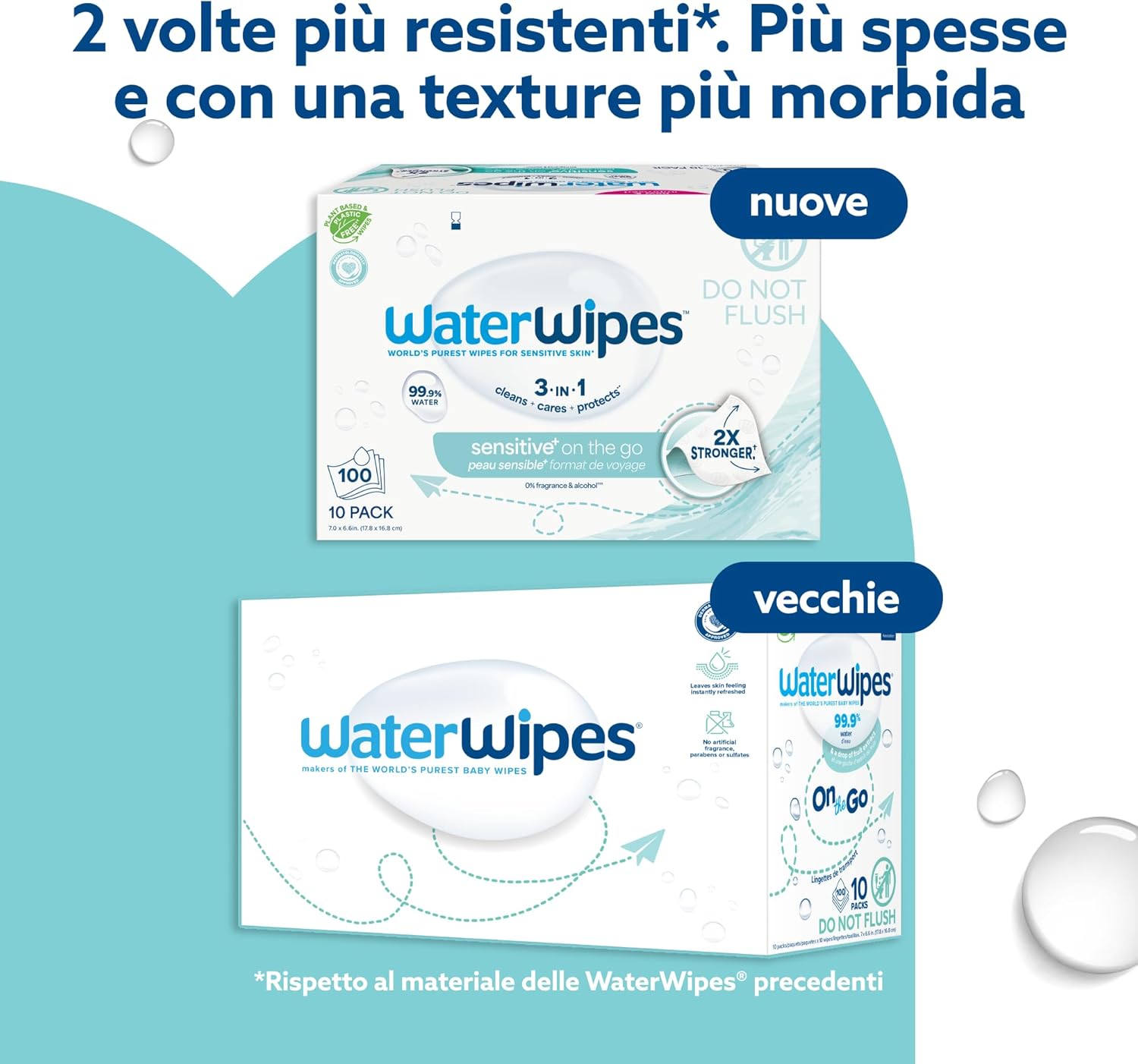Detalle de WaterWipes Sensitive+ On The Go 100 pezzi salviettine umidificate