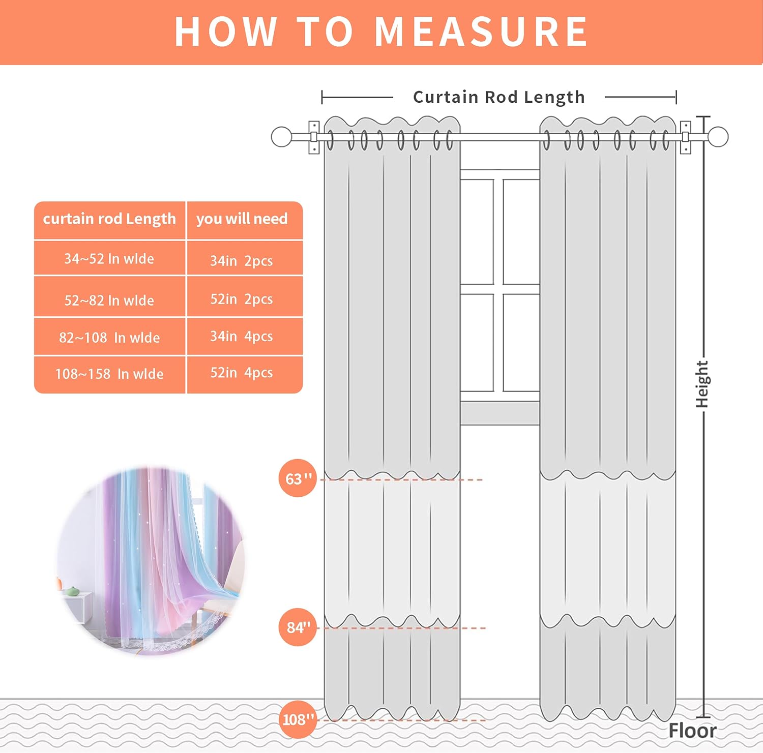 Thumbnail 6 de XiDi Blackout Curtains 63 in Rainbow Panels