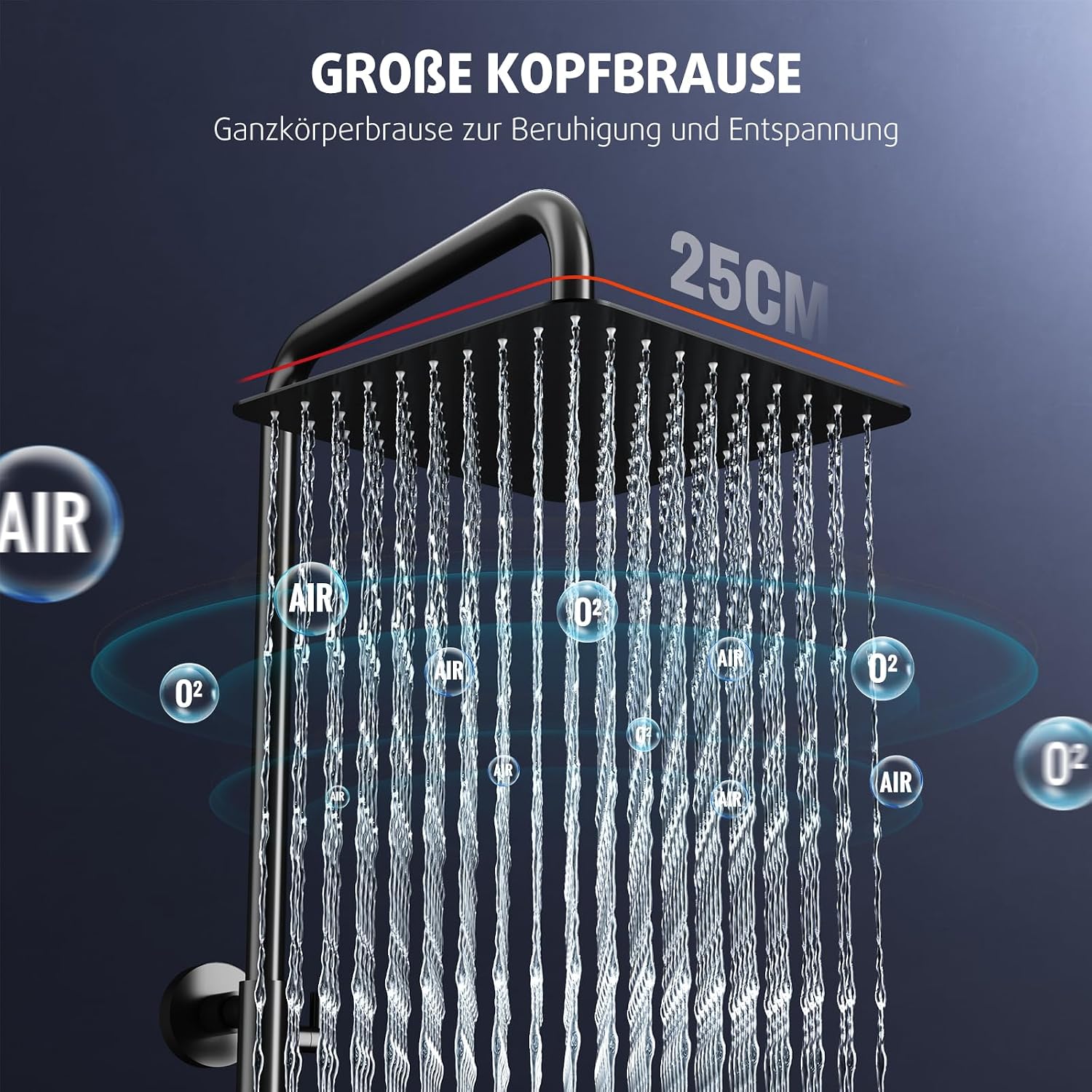 Thumbnail 2 de Rainsworth Duschsystem mit Thermostat Schwarz – quadratische 25×25 cm Regendusche inkl. Duschstange