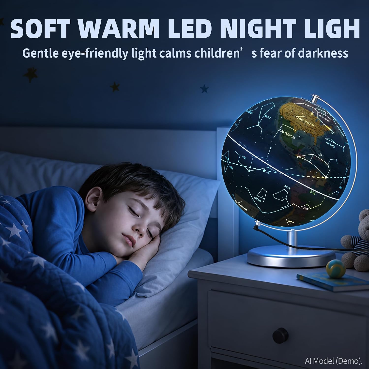 Thumbnail 1 de Waldauge Illuminated World Globe with Stand – 9" HD Map, Stable Metal Base, and LED Night Light