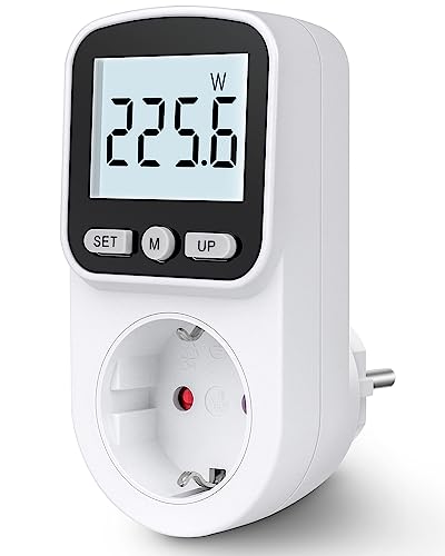 Detalle de MECHEER Stromzähler Steckdose – 8 Modi, Großes LCD, Hintergrundbeleuchtung, Energieverbrauchsmesser
