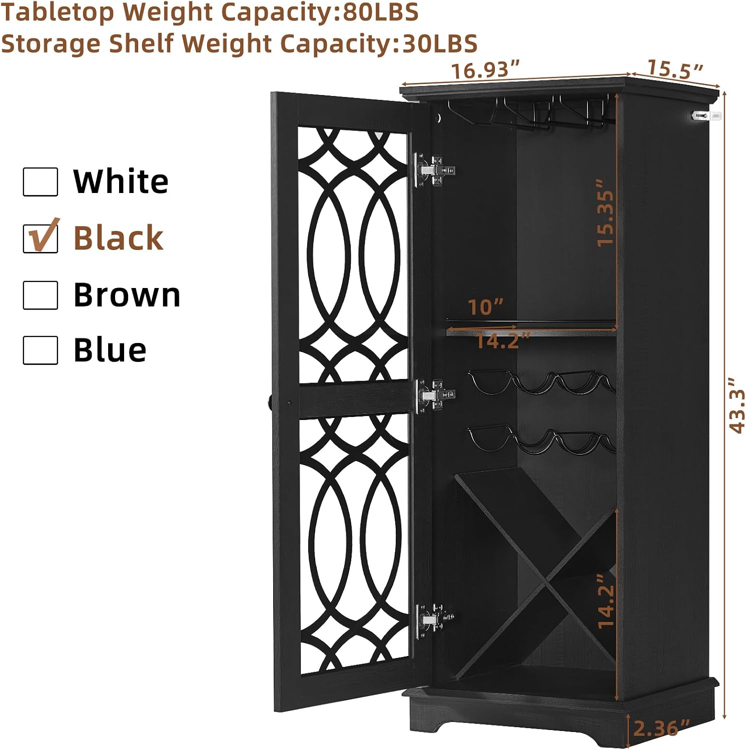 Detalle 2 de Joaxswe Wine Bar Cabinet, 43-inch