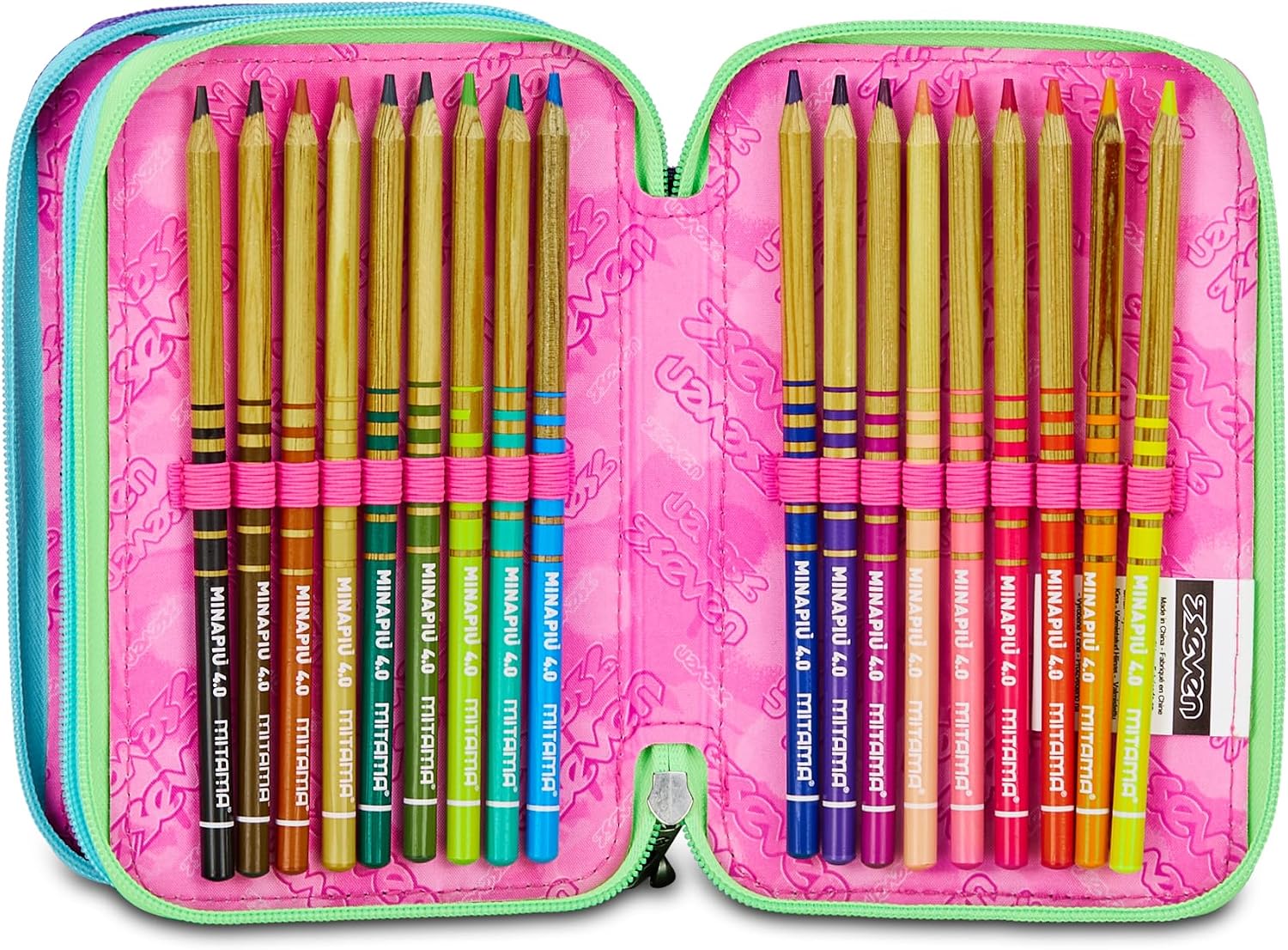 Detalle de Seven Astuccio Scuola Elementare a 3 scomparti con Zip blu/viola – tutto l’occorrente a portata di mano