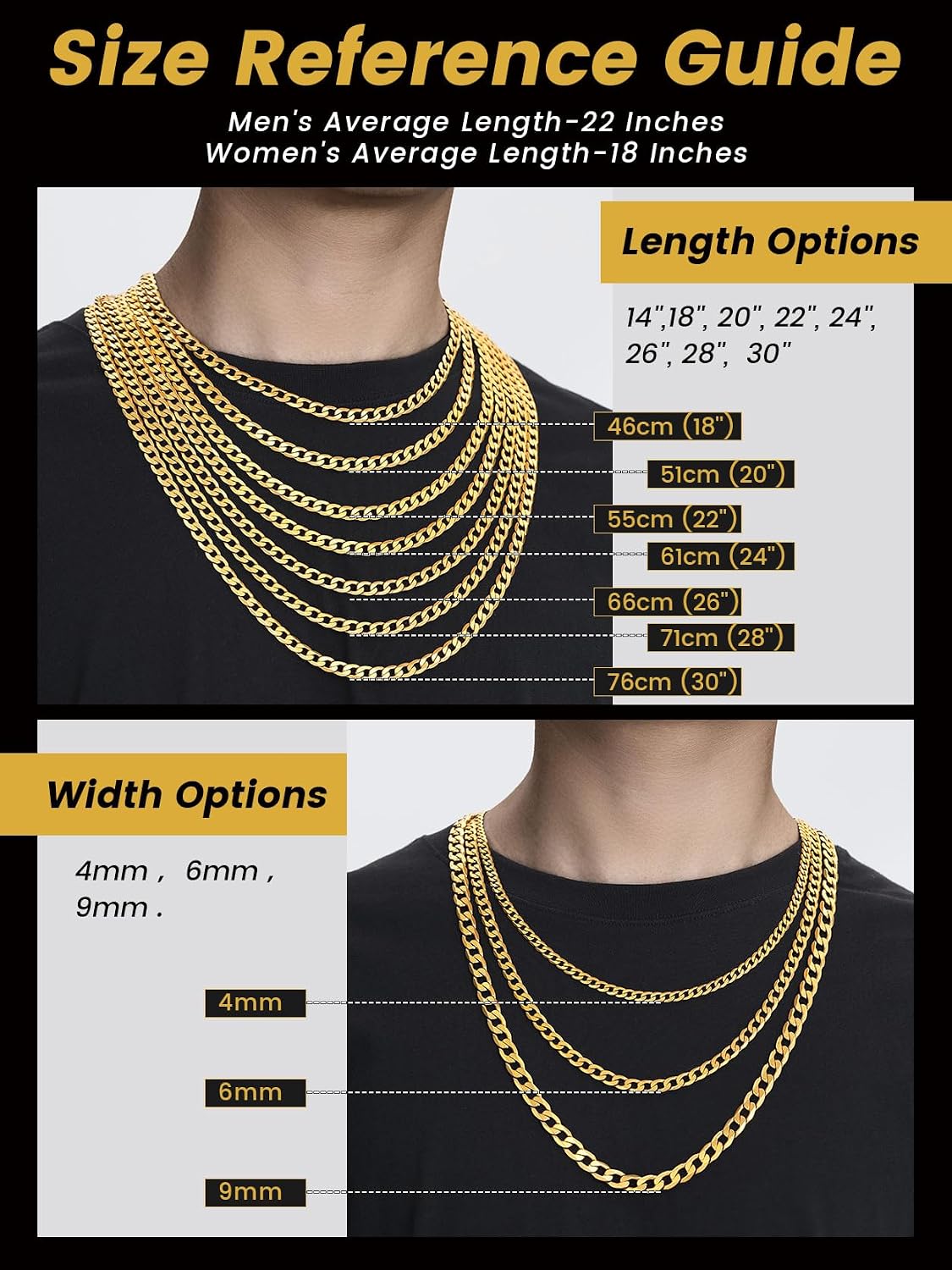 Thumbnail 3 de GOLDCHIC JEWELRY Flat Cuban Chain Necklace (316L Stainless Steel) – 4mm/6mm/9mm in lengths from 36 to 76 cm