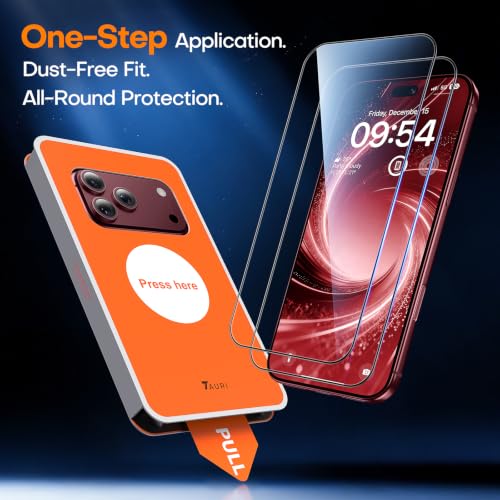 Detalle de TAURI 2 Pack for iPhone 18 Pro Max Screen Protector — 9H Tempered Glass with 1-Step Install