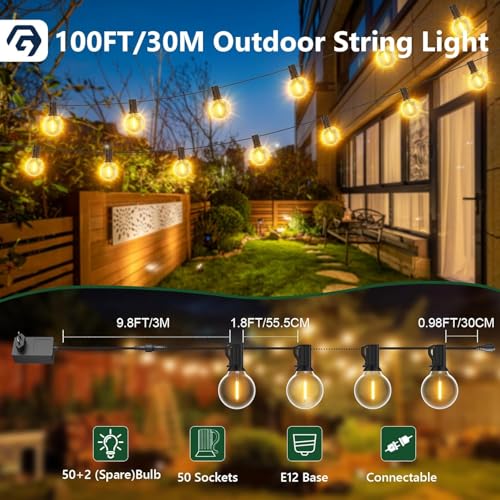 Detalle 2 de Guirlande Guinguette Extérieure G40 avec Télécommande GPATIO — 30 m, 50 LED + 2 de Rechange, Imperméable, Dimmable