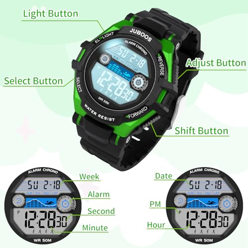 Detalle de Juboos Kinder Digitaluhren – bunte LED-Armbanduhr für Jungen und Mädchen, 5–16 Jahre