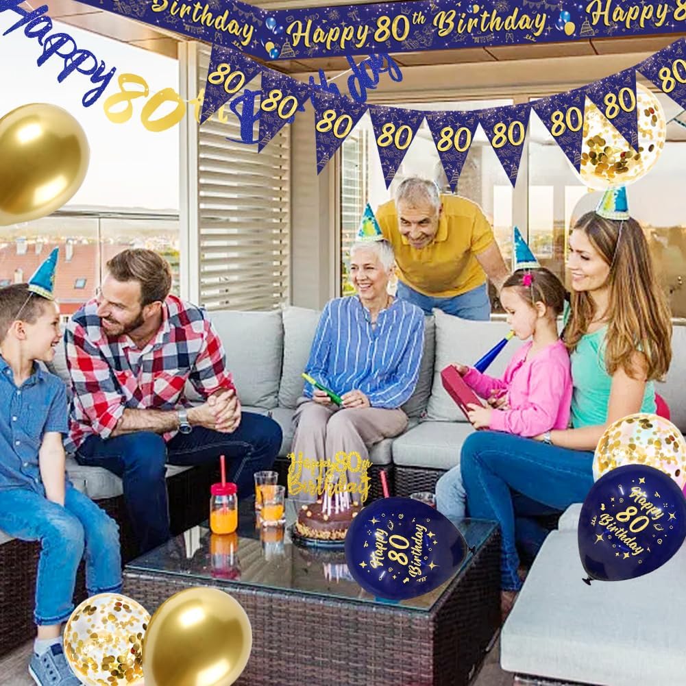 Thumbnail 6 de Navy Blue & Gold 80th Birthday Party Decorations — Banner, Bunting & Balloons