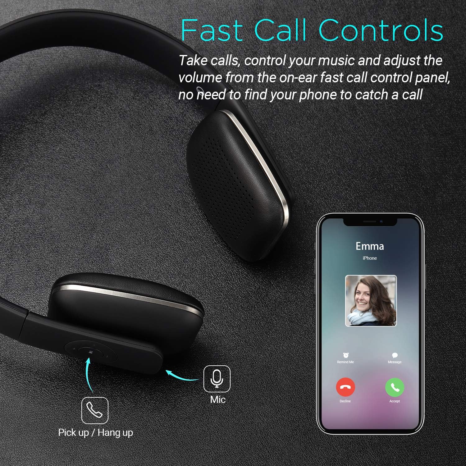 Thumbnail 3 de August EP636 – Bluetooth 4.1 NFC Kopfhörer mit Freisprechfunktion (schwarz)