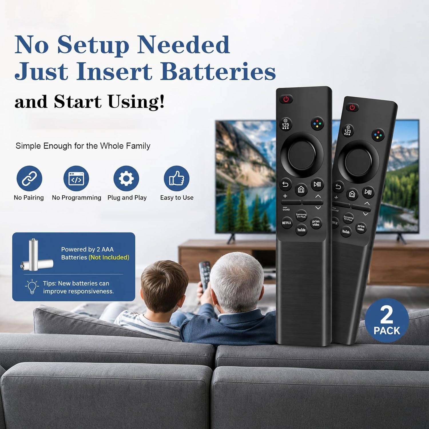 Thumbnail 1 de [2 Pack] Universal Replacement Remote for Samsung TV — No Setup Required